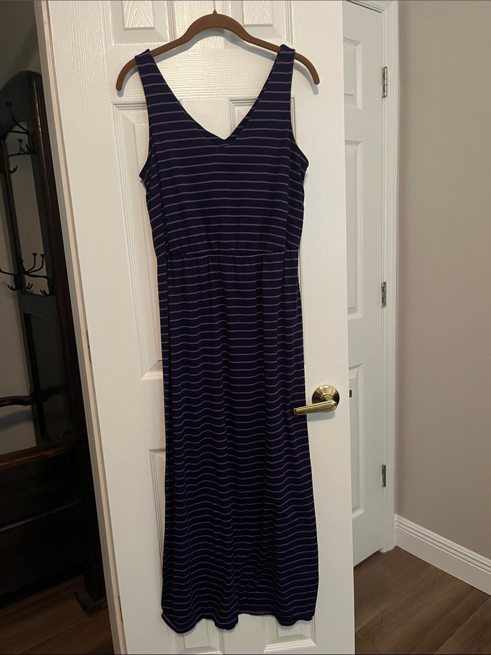 Faded Glory Navy and Pink/purple Striped Sleeveless Maxi Dress